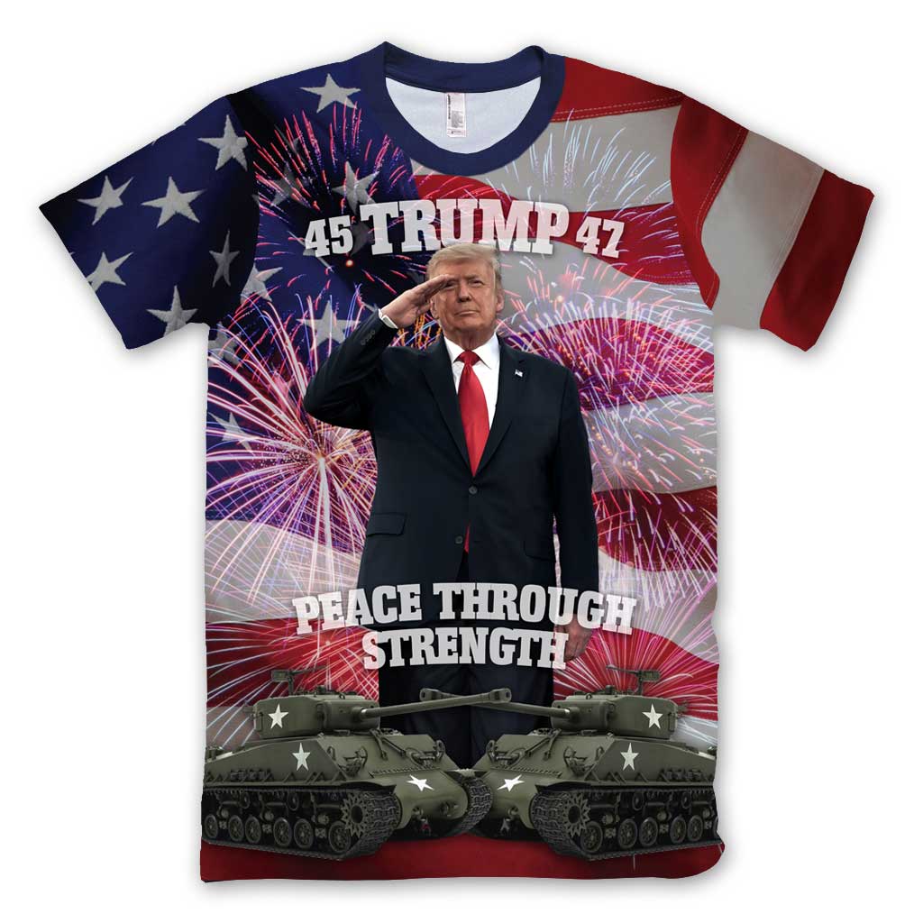 45 Trump 47 – Peace Through Strength All-Over Print T-Shirt